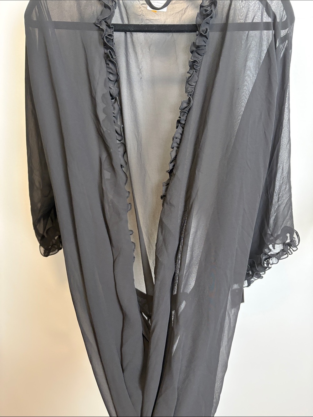 Sheer Ruffled Black Kimono Robe - Women's Intimates - Picture 11 of 12